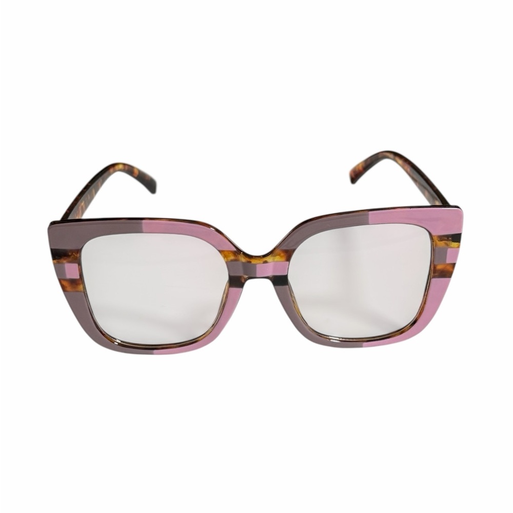 Oversized Square Cat-Eye Fashion Glasses Pink/Mauve Tortoise Stripe - Picture 11 of 16